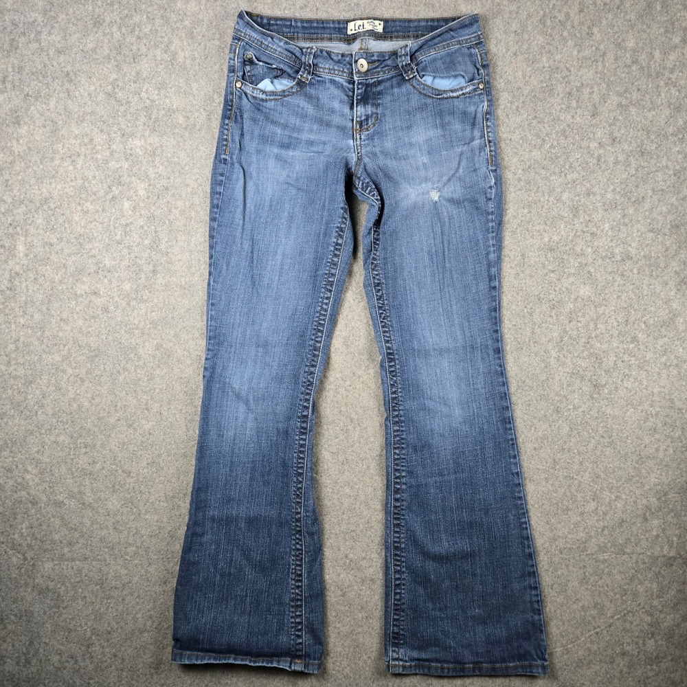 L.E.I. Ashley Trouble Flare Jeans Womens 11 Long Blue Low Rise Y2K Denim 2000s